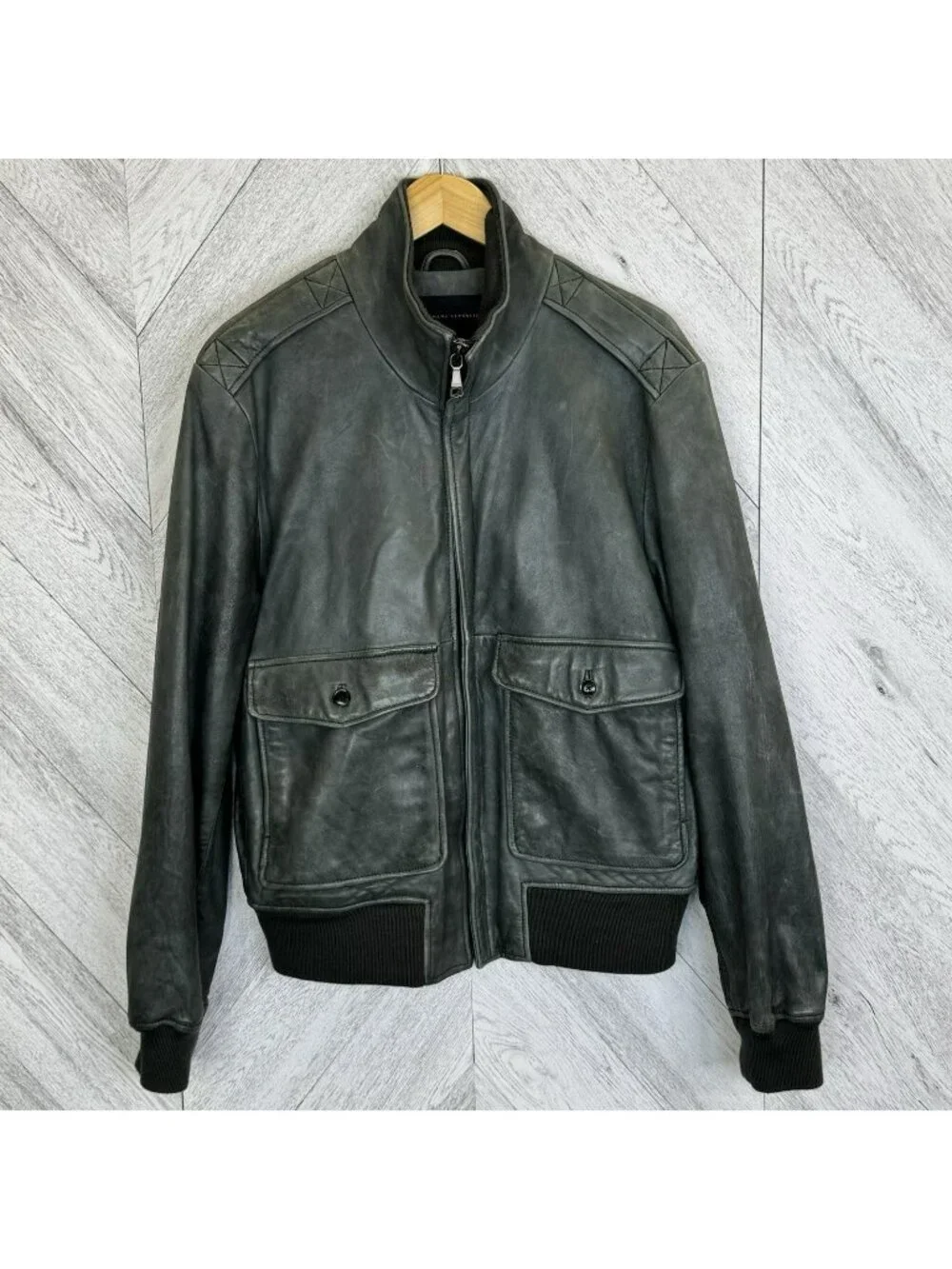 Vintage Banana Republic Leather Bomber Jacket Mens Large Green Flight Aviator